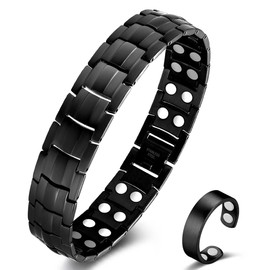 Vicmag Magnetic Bracelet Men's Titanium Steel Magnetic Bracelet Double Row Ultra Strength Magnets with Adjustment Tool and Gift Box (Black)