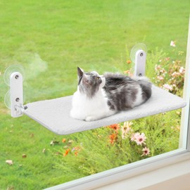 Zakkart Easy Fold Cat Window Perch - Cordless, Fold-Up, Zip Closure Embeded Machine Washable Bed Cover, Robust Metal Frame - Cat Hammock for Window for Large Cats and Kittens (White Cover, Large)