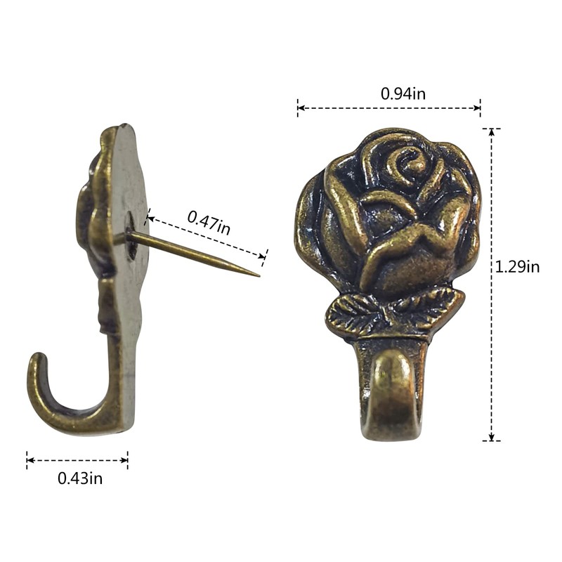 Push Pin Hangers, 20 Pcs Zinc Alloy Rose Pin Hooks