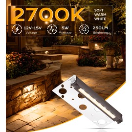 CLOUDY BAY [6 Pack] 7 Inch 12V-15 VAC/DC Low Voltage Hardscape Lighting Paver Light,Retaining Wall Lights Outdoor,IP65 Waterproof, 5W 2700K Soft White,Frost Lens Deck Step Light