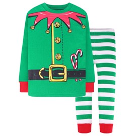 DAUGHTER QUEEN Boys Christmas Elf Pajamas Size 7 Striped Pjs for Kids 7t 100% Cotton Pj Sets Child Sleepwear Jammies Girls Xmas Clothes Medium, 6-7 Years Old, Green
