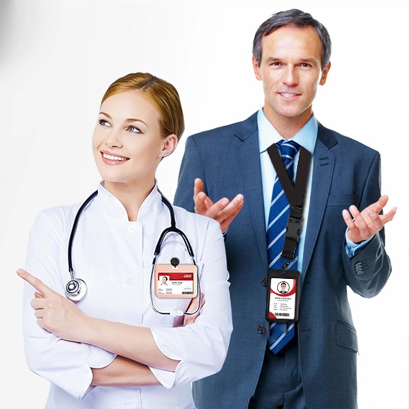 1 Pcs ID Badge Holder with Double-Sided Windows Vertical Hard