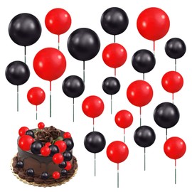 Decoración para tartas de espuma, para tartas, magdalenas, bolas de perlas sintéticas, decoración para hornear, aniversario, graduación, fiesta de cumpleaños, baby shower, 16 piezas (negro, rojo)