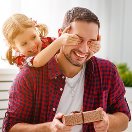 IEFLIFE New Dad Gifts for Fathers Day - Silver Cuban Link Chain Cross Necklace for Men Daddy Necklace Jewelry Happy Fathers Birthday Gifts Necklaces New Dad Gift 1st Father Gift for Daddy Men