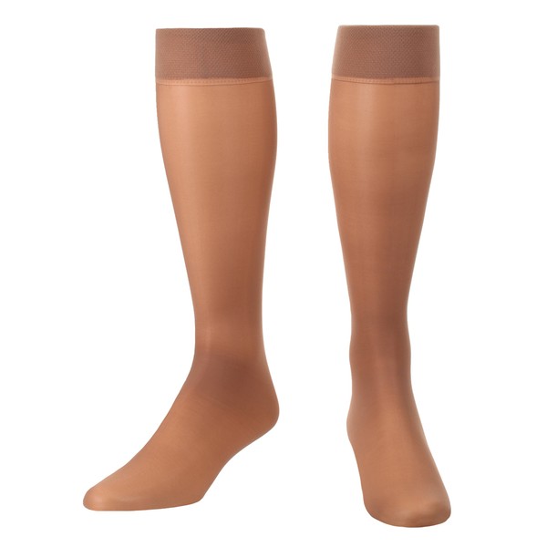 Absolute Support - Made in USA - Sheer Graduated Compression Knee Hi 8-15 mmHg for Women Circulation - Knee High Compression Support Stockings for Ladies- Taupe, Large