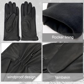Zjjseloru Womens Clod Weather Gloves Lambskin leather Wool Lined, Non touch screen, Black, L