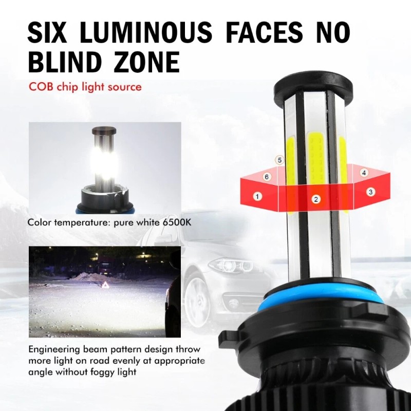 IRONWALLS 6-sides 9005 HB3 LED Headlight Bulbs Kit High Beam