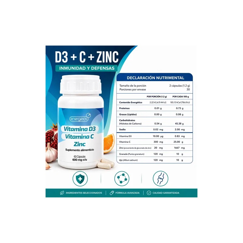 Cólageno Hidrolizado Energeios 450g Vitamina D3 Zinc Y C Cap