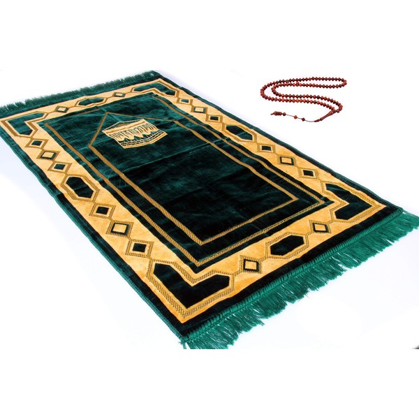 GOLD CASE Premium Islamic Muslim Prayer Rug - Ramadan Gift - Janamaz Sajjadah - Namaz Seccade Made in Turkey, PRMT-Green…