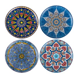 UNICASA Ceramic Dinner Plates 11 Inch, Colorful Large Salad Serving Dishes Microwave & Dishwasher Safe, Set of 4 - Mandala Style