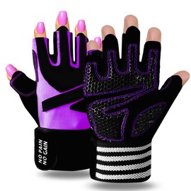 Weight Lifting Gloves for Women Gym Workout with Wrist Support,Padded Half Finger Gloves for Fitness Exercise (Violet, Medium)