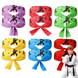 Wqafe Set di 12 fasce per capelli Ninja, accessori per feste ninja, colore nero, rosso, per feste di compleanno per bambini, feste di compleanno, karate, tema, festa di compleanno