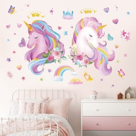 decalmile Wall Sticker Unicorn Rainbow Girls Wall Sticker Unicorn Pink Wall Sticker Nursery Baby Room Bedroom Wall Decoration