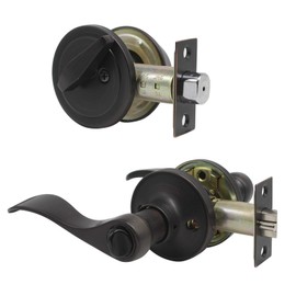 Gobrico Wave Entry Door Lever and Single Cylinder Deadbolt Combo Pack in Oil Rubbed Bronze Front Entrance Door Lockset and Deadbolt with Same Keys,1 Pack