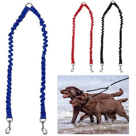 Bungee Double Dog Lead No Tangle Two 2 Dog Leash Coupler, For Walking Puppy, Small, Medium, Large dog, Adjustable 19.6 to 31.4 Inches (Blue)