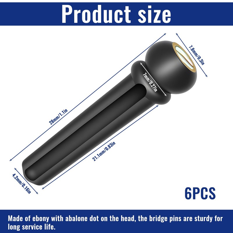 Guitar Bridge Pins, 6 Pcs Ebony Acoustic Guitar Pegs with