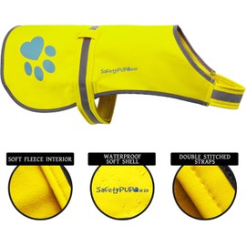 SafetyPUP XD Soft-Shell Reflective Dog Vest. Hi Visibility Waterproof Jacket with Light Fleece Lining. Ideal in Cooler Climates. Fluorescent Hi Vis Safety Vest to Protect Your PUP (Yellow, Small)