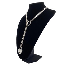 paloli Womens Slip Chain Necklace Heart O-Ring, Punk Rock Cuban Long Necklace Jewelry For Women, Adjustable Lariat Y-Necklace Heart Locker With Key (Silver, 24'')