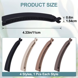 Winsyison 4pcs Banana Hair Clips, Non-Slip Large Hairstyle Claws for Women, Vintage 90s Double Combs Hairpin Accessories for Thin Curly Straight Long Hair- Black & Beige & Dark Coffee & Light Coffee