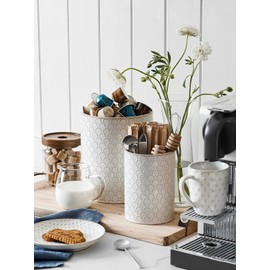 LE TAUCI Food Storage Containers with Airtight Lids, 78/25 oz Ceramic Flour and Sugar Canisters Sets, Embossed Large Jars for Pasta, Oats, Coffee Bean, Cookies, Rice, Grains, Tea - Set of 2, Fireworks