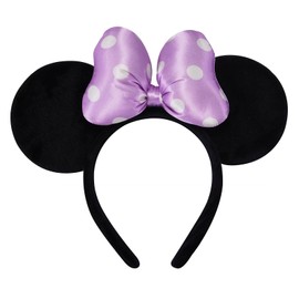 ODOCARE Handmade Mouse Ears Headband for Women and Girls, Polka Dot Bow Mouse Ears Costume Accessories(Purple-White Dots)