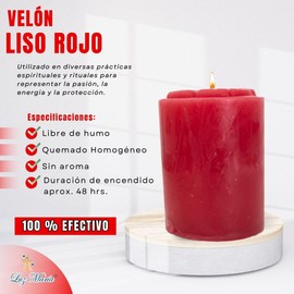 Velón liso de 500 gramos | 100% parafina | color a elegir | para rituales,meditación, decoración de hogar u oficina, eventos sociales |100% calidad | (Rojo)