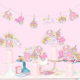 Kreatwow Floral Princess Table Decorations 24pcs Princess Centerpiece Little Princess Decorations Table Centerpiece Supplies Princess Castle Crown Carriage Party Table Topper for Birthday Baby Shower