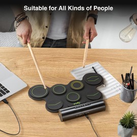 POGOLAB Electronic Drum Set, 7 Pads Roll Up Electric Drum Pad with Wireless Function, Portable Rechargeable Midi Drum Kit with Speaker/Pedals/Headphone Jack, Great Holiday Gift for Beginner (Green)