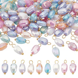 HOBBIESAY 100Pcs Mixed Color Glass Dangle Charms 12mm Faceted Beads with Brass Loop Pendants Colorful Crystal Charms for DIY Earring Necklace Jewelry Making,Hole:2mm