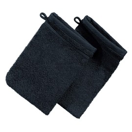 Erwin Müller Heidelberg Washing Mitt, Pack of 2, 100% Cotton, Black, 15 x 21 cm, Soft Quality, Absorbent and Heavy Duty, Practical Thanks to Loop (Other Colours)