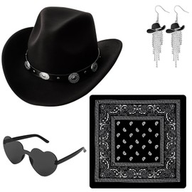 ZhouBoat 4Pcs Cowboy Hats for Women Rhinestone Tassels Cowgirl Hat Earrings Glasses Bandana Set for Western Cosplay