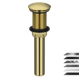 Georkios All Metal Brushed Gold Pop Up Drain Without Overflow, Rustproof Heavy Duty Brass and 304 Stainless Steel Vessel Lavatory Vanity Bathroom Sink Drain Stopper