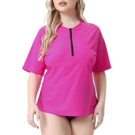 Halcurt UV Shirt Women's Plus Size Rash Guard UPF 50+ Sun Protection Swimming Shirt Swimming Shirt Quick Drying Swimwear 1X-4X, neon pink