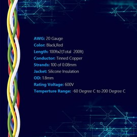 Fermerry 20 AWG Stranded Wire Spool 100ft Each 2 Colors Flexible 20 Gauge Silicone Hook up Wire Kit Electrical Tinned Copper Wire