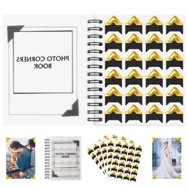 GOONAVI 360 Pcs Gold Photo Corners with Portable Notebook Design,15 Sheets Acid-Free Self-Adhesive Scrapbook Stickers for Travel Journal, Wedding Album, Memory Book, DIY Crafting
