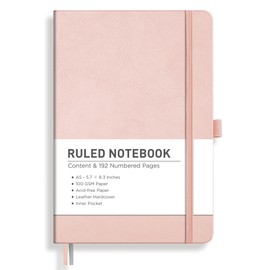 RETTACY Lined Journal Notebook, 192 Numbered Pages, A5 Medium Size (5.7'' x 8.3''), for Men & Women, Journaling, Writing, Work & Office, Leather Hardcover, 100 GSM Thick Paper (Rose Gold)