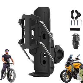 Adaptive Bicycle Bottle Holder, Automatic Clamping Mechanism, 360 Degree Rotatable Adjustable Handlebar Crashbar Holder Bottle Holder