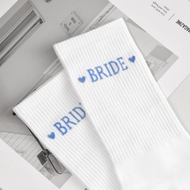 Etercycle Bride Socks, White Blue Bride To Be Something Blue Gift, Soft Cotton Bridal Socks For Women Engagement Wedding Bridesmaid Gifts Bachelorette Party Favor Honeymoon Essentials Decorations