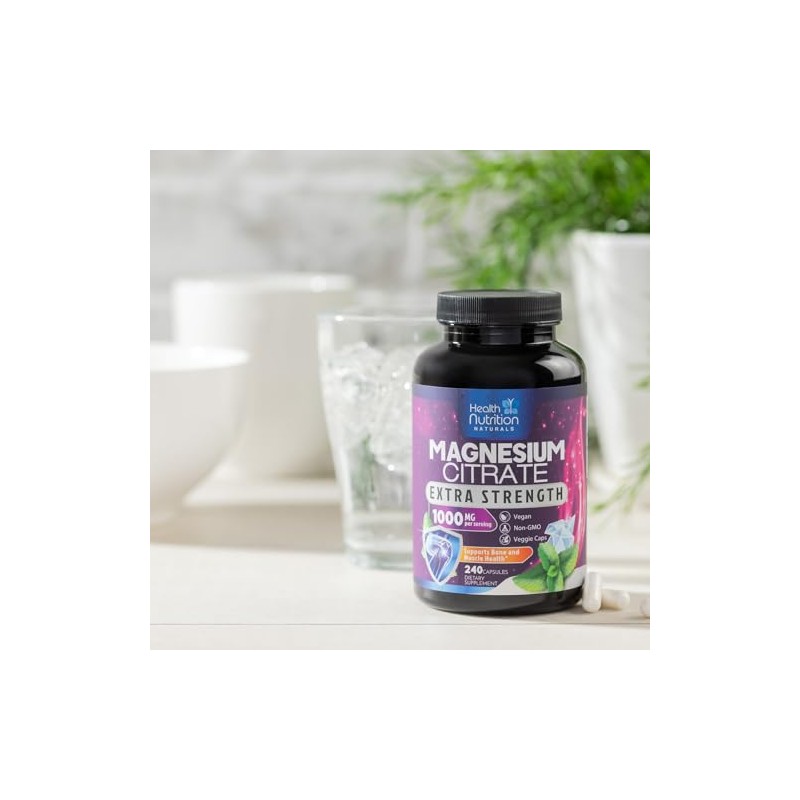 Health Nutrition Naturals Cápsulas Citrato Magnesio 1000 Polvo Máxima Absorción