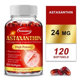 Astaxanthin 24mg Capsules - Powerful Antioxidant - Contains Ashwagandha Root Extract, 3 Count, 60 Tablets / 아스타잔틴 24mg 캡슐 - 강력한 항산화제 - 아슈와간다 뿌리 추출물 함유, 3개, 60정