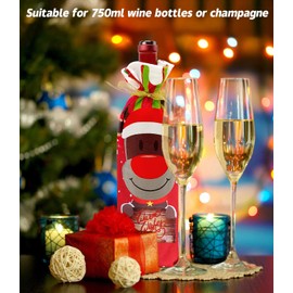 Usluole Christmas Wine Bags, 3 Pcs Wine Bottle Gift Bag with Drawstring, Reusable Cotton Wine Bottle Covers Clothes for Xmas Christmas New Year Holiday Parties Gift Bag