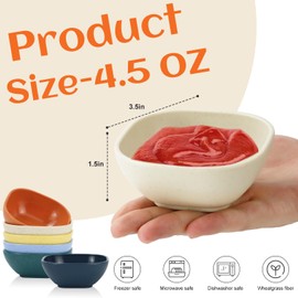 Homienly Soy Sauce Dishes,Wheat Straw Small Bowl Set of 6-4.5 OZ Small Dessert Bowls,Unbreakable Dipping Bowls,Dipping Sauce Cups,Mini Prep Bowl, Dip Bowls for Side Dish