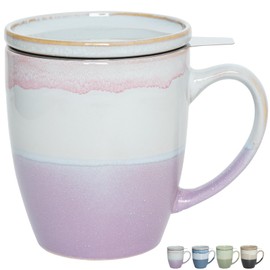 Bosmarlin Ceramic Tea Cup with Infuser and Lid, 16 Oz, 4 Colors to Choose, Dishwasher and Microwave Safe, Steeping Tea Mug with Strainer, Reactive Glaze, (Purple)