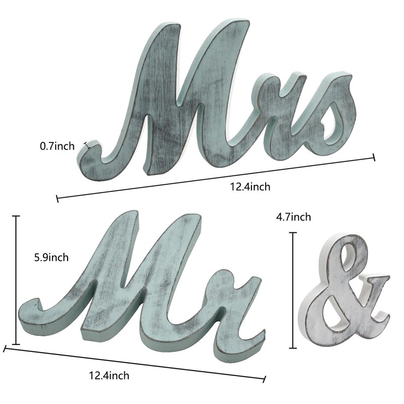 Mr and Mrs Signs Wedding Table Decorations, Wooden Freestanding Letters