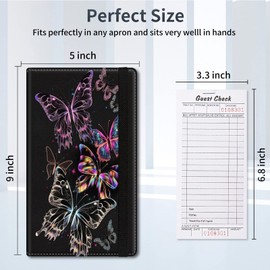 DEGDFSGR Server Books for Waitress, PU Leather Waiter Book Server Wallet with Zipper Pocket, Cute Waitress Book&Waitstaff Organizer with Money Pocket Fit Server Apron, Beaytiful Butterfly
