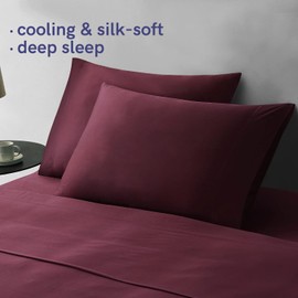 YnM Cooling Bed Sheet Set with 100 Percent Rayon Derived from Bamboo, 400TC Fabric with 1 Pillowcase and Flat Sheet, Deep Pocket Fit 19'', Silky-Soft & Sweat Wicking, 3 Piece (Twin, Rose Purple)