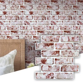 Commomy Retro Red Brick Peel and Stick Tiles - 10 pcs 11.8”x 11.8”Small Size PVC Printable Faux Brick Wallpaper Wall Panels Stick on Tile for Kitchen,Bedroom,Bathroom,Living Room,Fireplace,RV