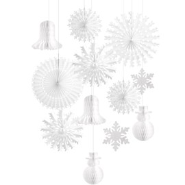 EASY JOY Christmas Decoration Pack of 13 White Winter Decoration Pom Poms Snowflake Christmas Tree Santa Claus for Christmas New Year's Eve Communion Winter Wedding Decoration