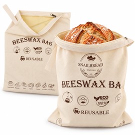 XL Beeswax Bread Bags, 2 Pack, Rusable Zippered Sourdough Storage