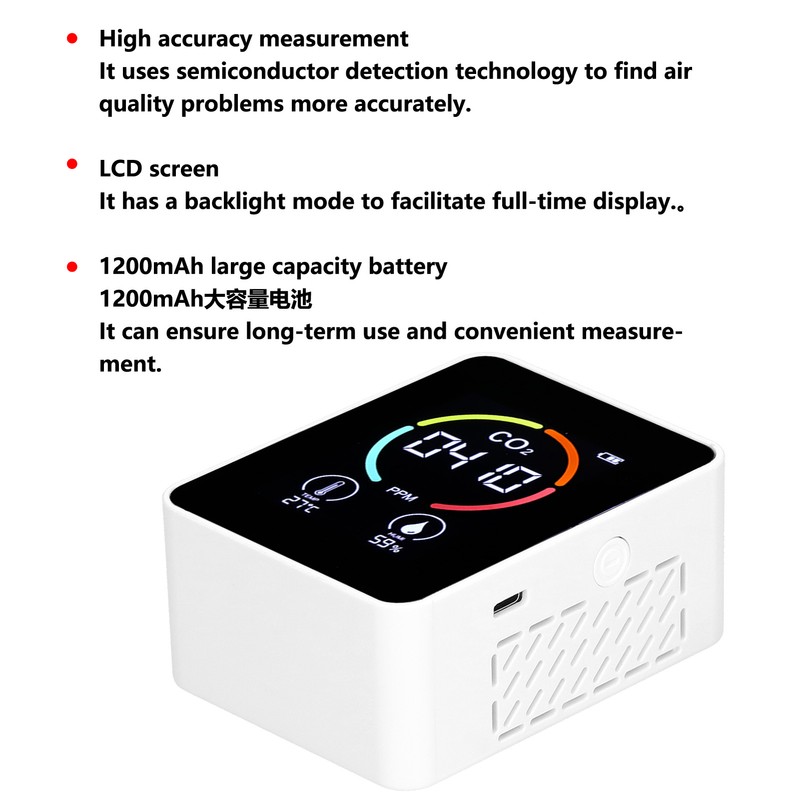 Carbon Dioxide Detector Semiconductor USB Charging LCD Temperature Humidity Detection